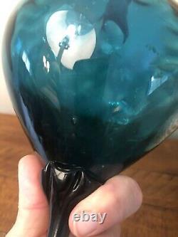 Vtg Empoli Venetian Glass Teal Blue Decanter Genie Bottle MCM 13 Twist Stopper