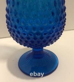 Vtg Fenton Colonial BLUE Hobnail Swung Stretch Glass Pedestal Vase 21.25 MCM