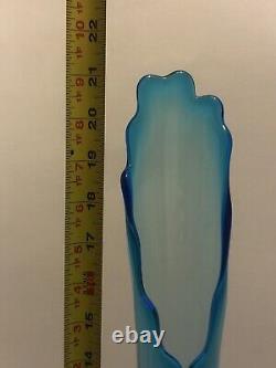 Vtg Fenton Colonial BLUE Hobnail Swung Stretch Glass Pedestal Vase 21.25 MCM