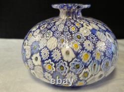 Vtg Gumps San Francisco Murano Millefiori Blue And Gold Fleck 4.5 Glass Vase