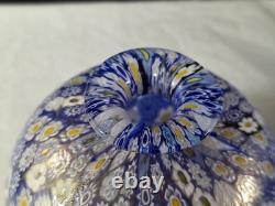Vtg Gumps San Francisco Murano Millefiori Blue And Gold Fleck 4.5 Glass Vase