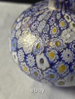 Vtg Gumps San Francisco Murano Millefiori Blue And Gold Fleck 4.5 Glass Vase