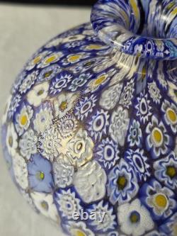 Vtg Gumps San Francisco Murano Millefiori Blue And Gold Fleck 4.5 Glass Vase