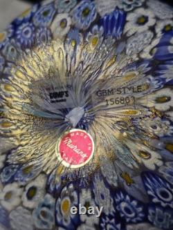 Vtg Gumps San Francisco Murano Millefiori Blue And Gold Fleck 4.5 Glass Vase
