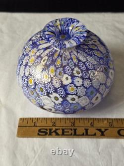 Vtg Gumps San Francisco Murano Millefiori Blue And Gold Fleck 4.5 Glass Vase