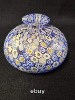 Vtg Gumps San Francisco Murano Millefiori Blue And Gold Fleck 4.5 Glass Vase