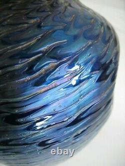 Vtg KRALIK IRIDESCENT Glass VASE Blue Purple ART NOUVEAU Bohemia