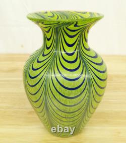 Vtg Kralik Glass Vase Green Blue Pulled Loop Swirl Art Nouveau Bohemian Mottled