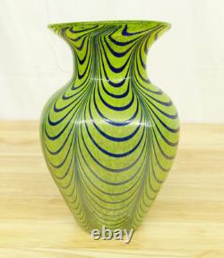 Vtg Kralik Glass Vase Green Blue Pulled Loop Swirl Art Nouveau Bohemian Mottled