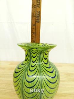 Vtg Kralik Glass Vase Green Blue Pulled Loop Swirl Art Nouveau Bohemian Mottled