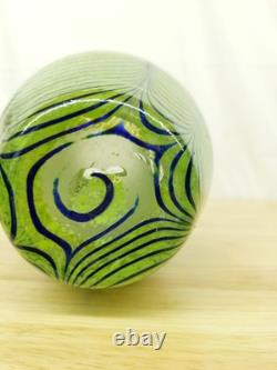 Vtg Kralik Glass Vase Green Blue Pulled Loop Swirl Art Nouveau Bohemian Mottled