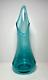 Vtg LE Smith Art Glass Smooth Smoothie Swung Vase Peacock Blue 18 MCM