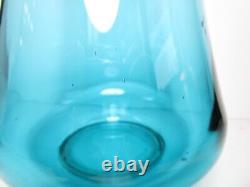 Vtg LE Smith Art Glass Smooth Smoothie Swung Vase Peacock Blue 18 MCM