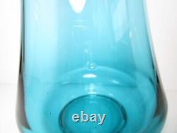 Vtg LE Smith Art Glass Smooth Smoothie Swung Vase Peacock Blue 18 MCM