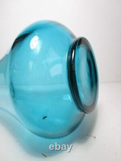 Vtg LE Smith Art Glass Smooth Smoothie Swung Vase Peacock Blue 18 MCM