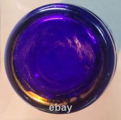 Vtg. Large 12 Cobalt Blue Bohemian Glass Vase Cut To Clear Grape/Stars Design