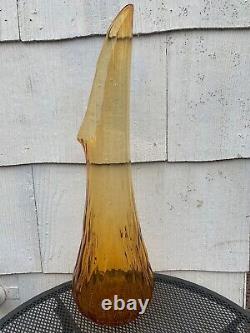 Vtg MCM ATOMIC Amber Yellow 21 SWUNG Handblown Glass Vase E. Smith
