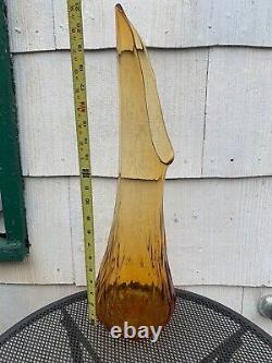 Vtg MCM ATOMIC Amber Yellow 21 SWUNG Handblown Glass Vase E. Smith