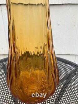 Vtg MCM ATOMIC Amber Yellow 21 SWUNG Handblown Glass Vase E. Smith