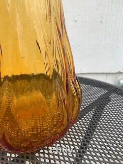 Vtg MCM ATOMIC Amber Yellow 21 SWUNG Handblown Glass Vase E. Smith