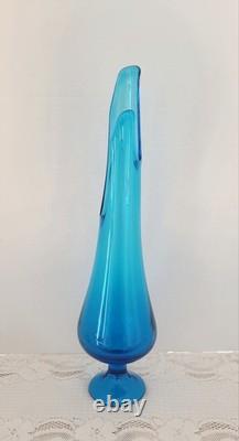 Vtg MCM LE Smith 17.5 Peacock Blue Aqua Smoothie Pedestal Swung Vase READ