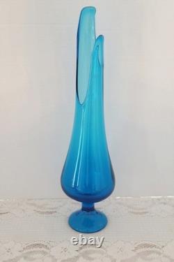 Vtg MCM LE Smith 17.5 Peacock Blue Aqua Smoothie Pedestal Swung Vase READ