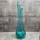 Vtg MCM Peacock Blue Fat Bottom Swung Stretch Glass Vase 21.5 LE Smith