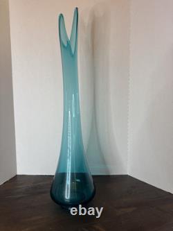Vtg MCM Peacock Blue Fat Bottom Swung Stretch Glass Vase 21.5 LE Smith