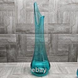 Vtg MCM Peacock Blue Fat Bottom Swung Stretch Glass Vase 21.5 LE Smith