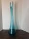 Vtg MCM Peacock Blue Fat Bottom Swung Stretch Glass Vase 21.5 LE Smith