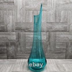 Vtg MCM Peacock Blue Fat Bottom Swung Stretch Glass Vase 21.5 LE Smith