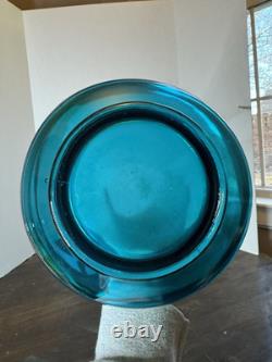 Vtg MCM Peacock Blue Fat Bottom Swung Stretch Glass Vase 21.5 LE Smith