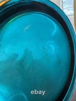 Vtg MCM Peacock Blue Fat Bottom Swung Stretch Glass Vase 21.5 LE Smith