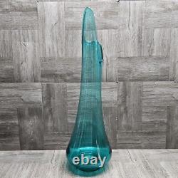 Vtg MCM Peacock Blue Fat Bottom Swung Stretch Glass Vase 21.5 LE Smith