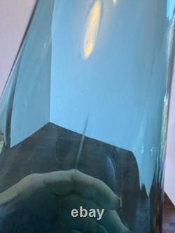 Vtg MCM Peacock Blue Fat Bottom Swung Stretch Glass Vase 21.5 LE Smith