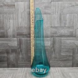 Vtg MCM Peacock Blue Fat Bottom Swung Stretch Glass Vase 21.5 LE Smith