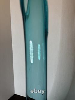 Vtg MCM Peacock Blue Fat Bottom Swung Stretch Glass Vase 21.5 LE Smith