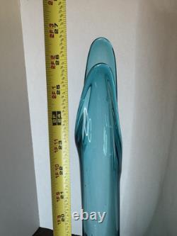 Vtg MCM Peacock Blue Fat Bottom Swung Stretch Glass Vase 21.5 LE Smith