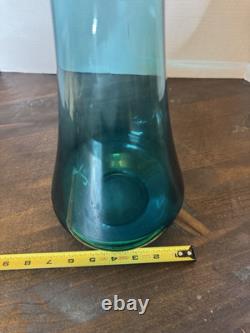 Vtg MCM Peacock Blue Fat Bottom Swung Stretch Glass Vase 21.5 LE Smith