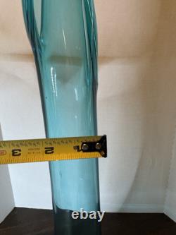 Vtg MCM Peacock Blue Fat Bottom Swung Stretch Glass Vase 21.5 LE Smith