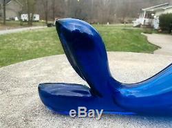 Vtg Mid Century Modern Blenko Blue Hand Blown Art Glass Fish Vase Vessel 20+