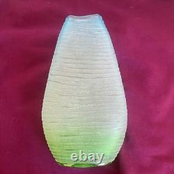 Vtg Murano Alabastro Art Glass Vase 10.5 Frosted Ribbed Blue Green Ombre