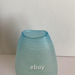 Vtg Murano Alabastro Art Glass Vase 10.5 Frosted Ribbed Blue Green Ombre