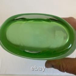 Vtg Murano Alabastro Art Glass Vase 10.5 Frosted Ribbed Blue Green Ombre