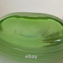 Vtg Murano Alabastro Art Glass Vase 10.5 Frosted Ribbed Blue Green Ombre