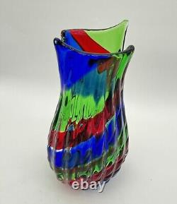 Vtg Murano Art Glass Pezzato Patchwork Colorful Vase Made in Italy Heavy 15 Rar