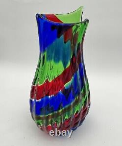 Vtg Murano Art Glass Pezzato Patchwork Colorful Vase Made in Italy Heavy 15 Rar