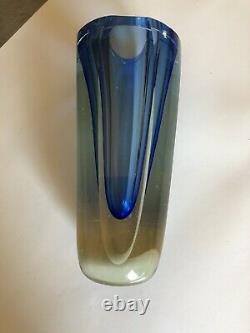 Vtg Murano Sommerso Flavio Poli Style Heavy Art Glass Ciblt Blue/amber Vase