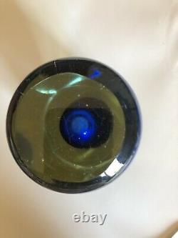 Vtg Murano Sommerso Flavio Poli Style Heavy Art Glass Ciblt Blue/amber Vase