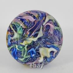 Vtg Murano Tutti Frutti Multi-Color Art Glass Vase Hand-Blown Blue Inside READ